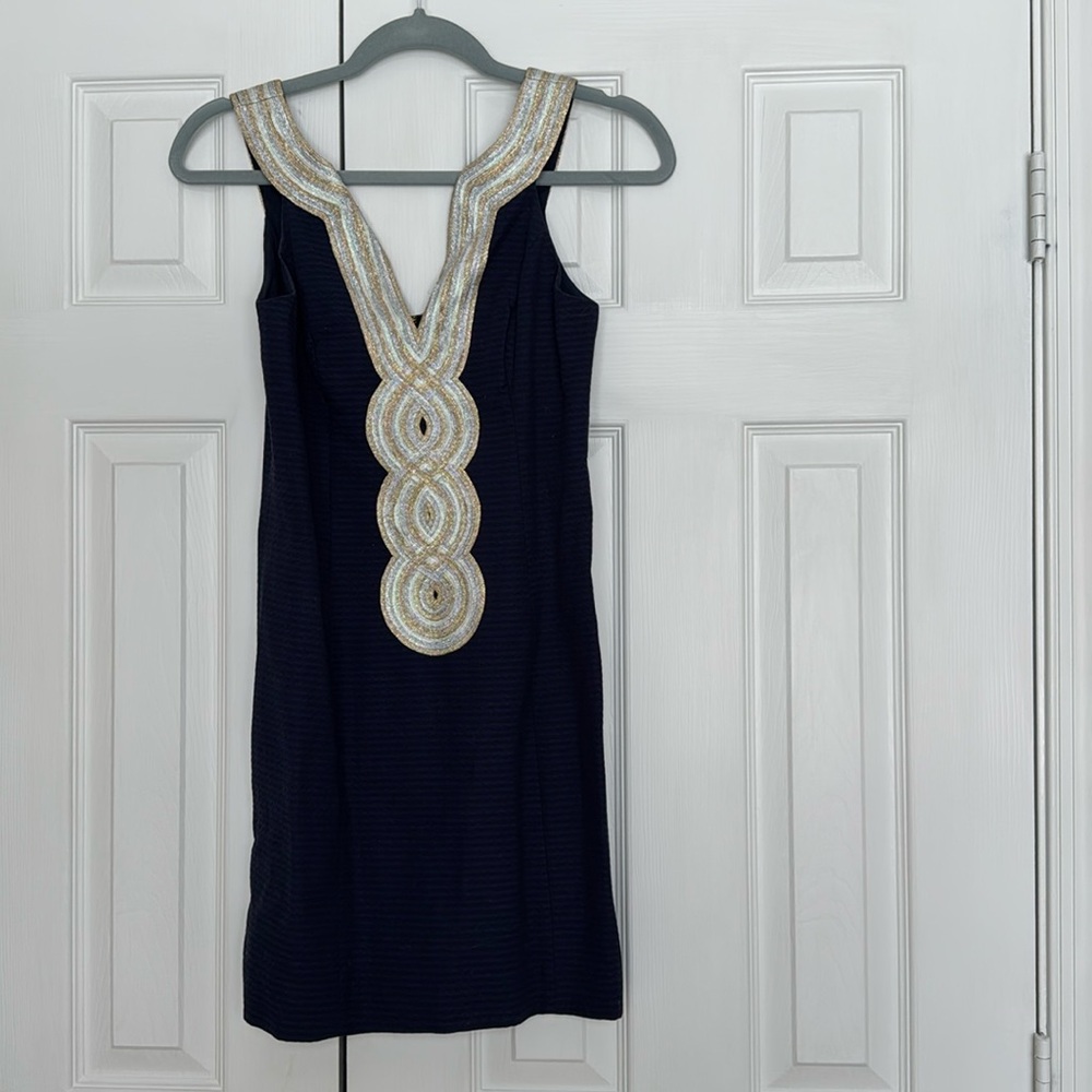 Lilly Pulitzer Navy Sleeveless Beaded V-Back Dress
